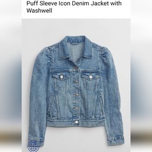 GAP Puff Sleeve Icon Denim Jacket with Washwell BNWT